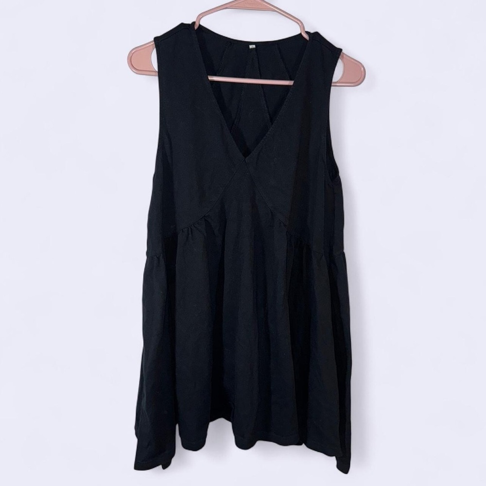 Black Flowy Babydoll Dress Sleeveless V Neck Minimalist XS